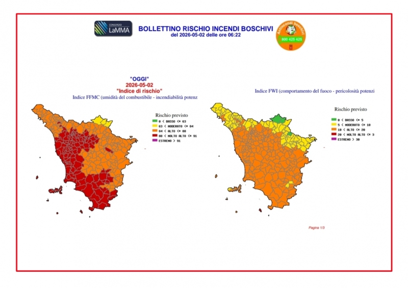 Allerta per rischio incendi molto alto nella giornata di oggi 2 maggio